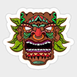 Tiki Mask Green Leaves Sticker